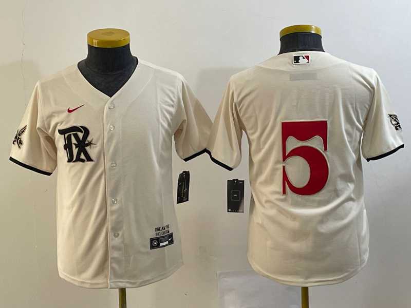 Youth Texas Rangers #5 Corey Seager Cream 2023 City Connect Cool Base Stitched Jersey->mlb youth jerseys->MLB Jersey